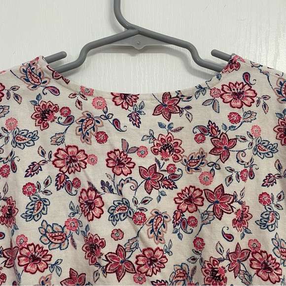 GAP Floral Paisley Kids Dress Red Cream Navy Linen Rayon Short Sleeve Size 8 - Picture 6 of 10
